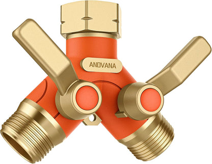 Hose Splitter 2 Way Heavy Duty, Garden Hose Splitter- Full Metal Body Y Type with Dual Shut Off Valves, 3/4" Standard Threads, Leak-Proof Dual Outlet Splitter for Sprinklers and Irrigation Systems