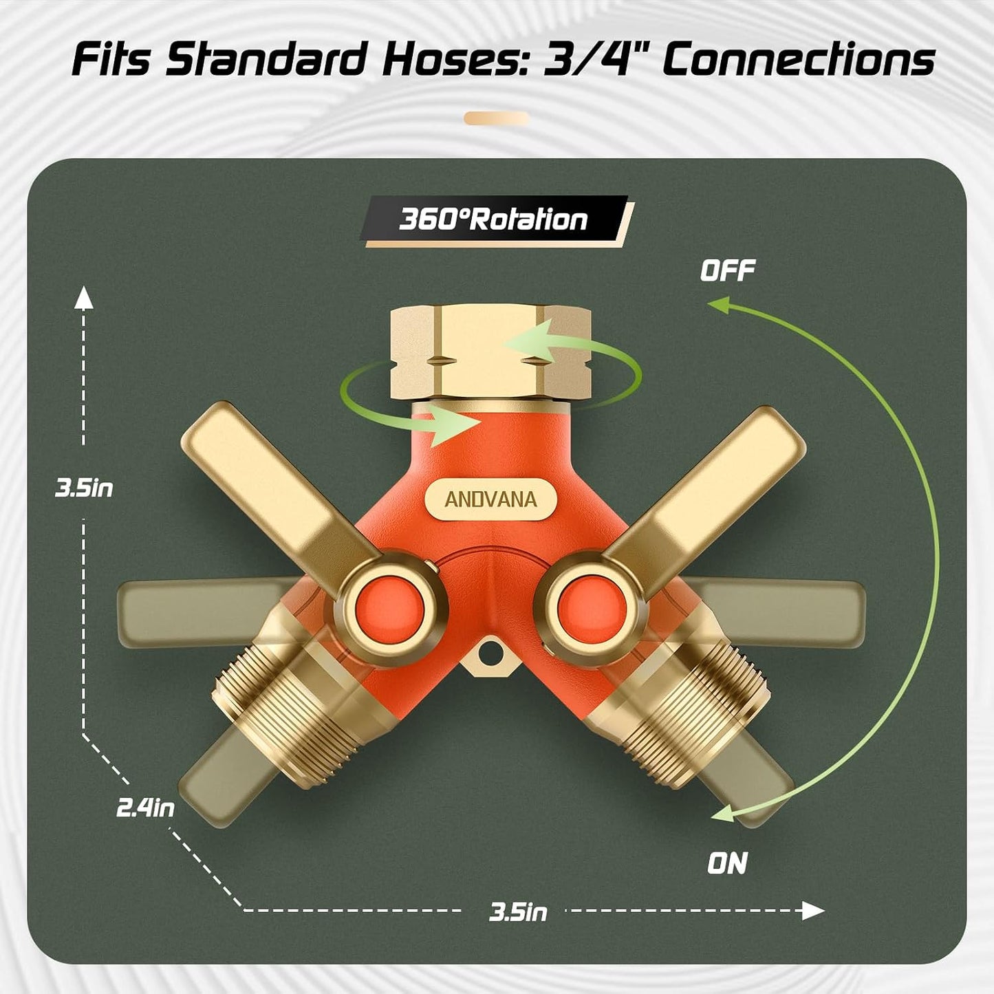 Hose Splitter 2 Way Heavy Duty, Garden Hose Splitter- Full Metal Body Y Type with Dual Shut Off Valves, 3/4" Standard Threads, Leak-Proof Dual Outlet Splitter for Sprinklers and Irrigation Systems