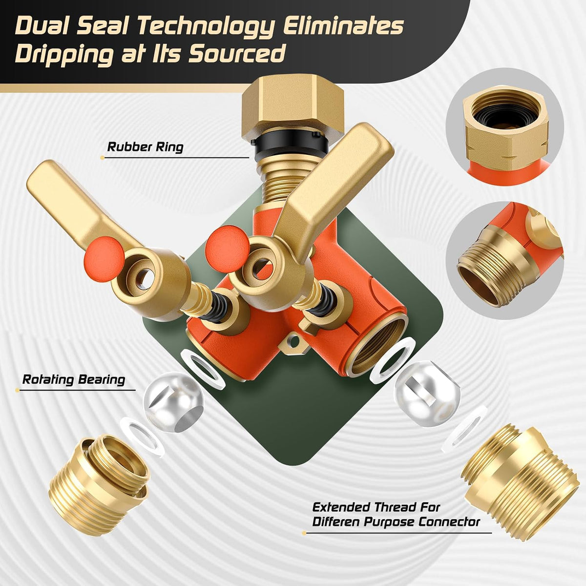 Hose Splitter 2 Way Heavy Duty, Garden Hose Splitter- Full Metal Body Y Type with Dual Shut Off Valves, 3/4" Standard Threads, Leak-Proof Dual Outlet Splitter for Sprinklers and Irrigation Systems