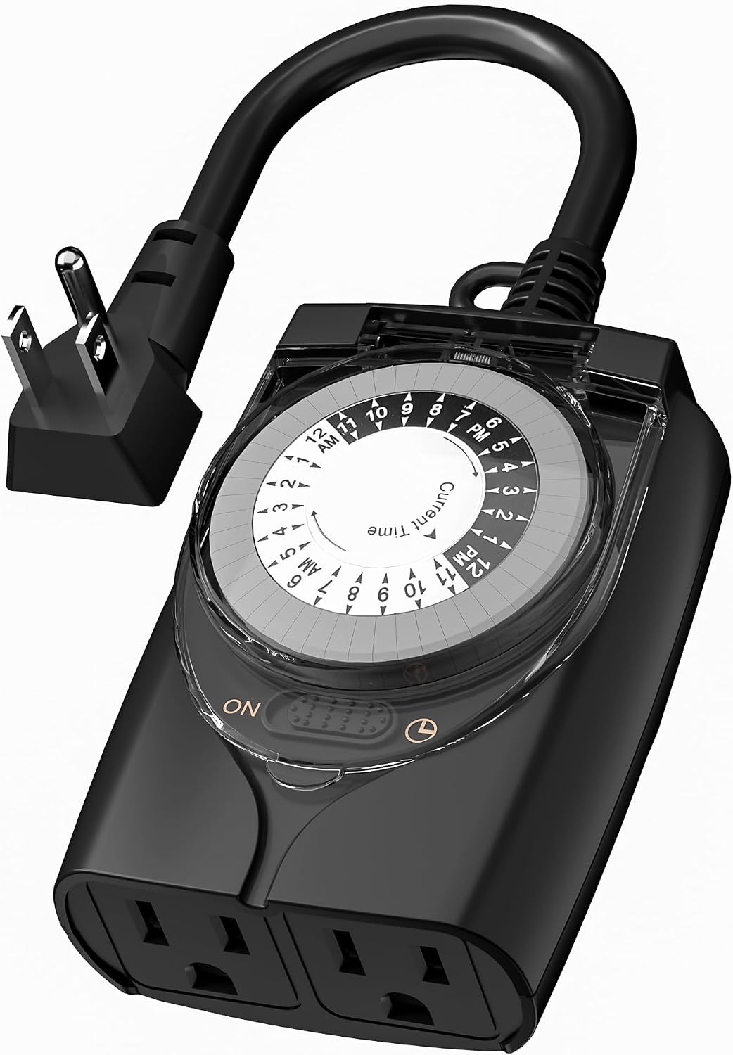Outdoor Timer Outlet Waterproof, 24 Hour Mechanical Light Timers for Electrical Outlets Outdoor Weatherproof, 2 Grounded Outlets for Christmas Lights, Holiday Decorations, 15A 1/2HP