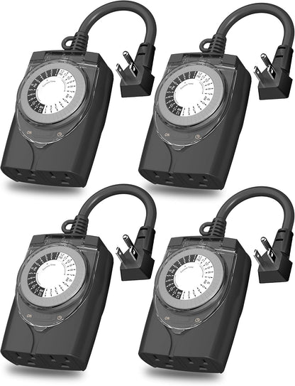 Outdoor Timer Outlet Waterproof, 24 Hour Mechanical Light Timers for Electrical Outlets Outdoor Weatherproof, 2 Grounded Outlets for Christmas Lights, Holiday Decorations, 15A 1/2HP