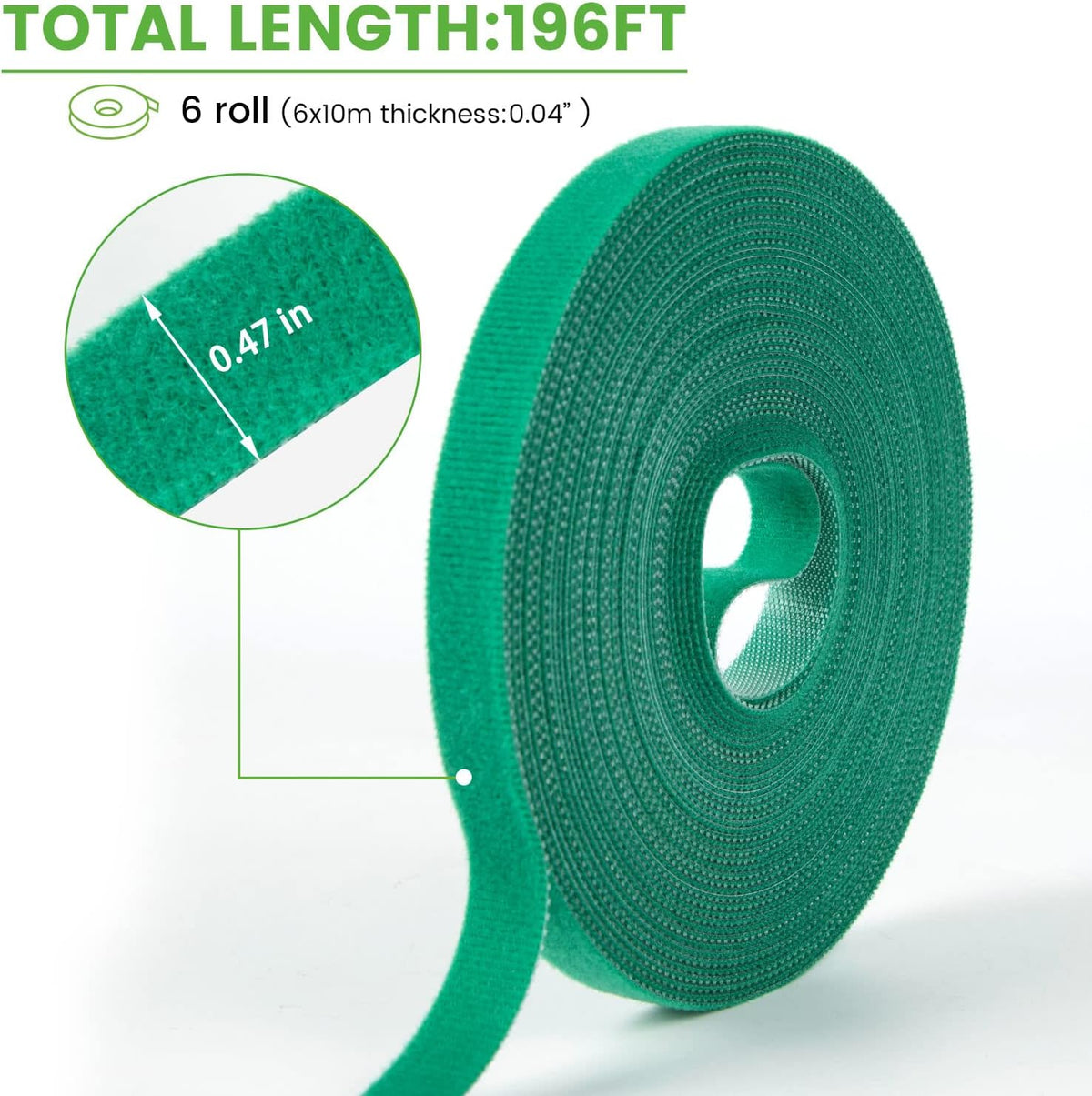Plant Tape, 6 Roll 196 Ft Green Garden Tape, Adjustable Twist Ties for Plants Support 1/2", Reusable Garden Ties for Climbing Plants, Gardening Tape for Outdoor Indoor Plants