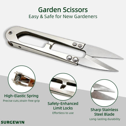 2-Pack Bonsai Pruning Shears, 4.1" Stainless Steel Spring-Loaded Precision Snips with Blade Covers for Buds, Herbs, Flowers, Sewing & Crafts