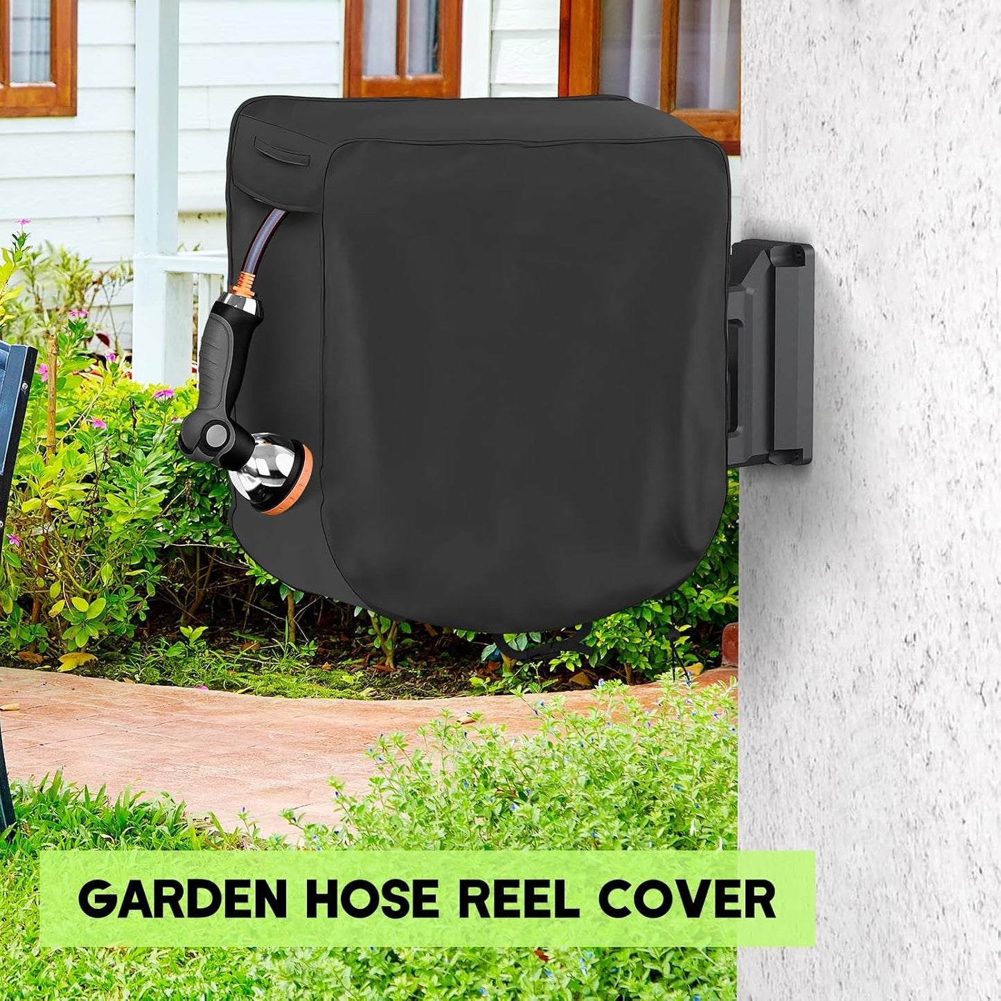 Garden Hose Reel Cover Weatherproof – Oxford Cloth Retractable Hose Reel Cover, Waterproof & Sun Protection, 23.6×17.7×23.6 Inch Unfold, with Storage Bag – Black