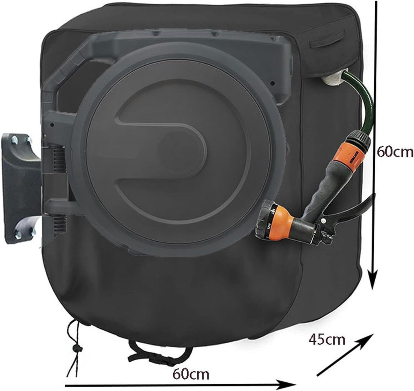 Garden Hose Reel Cover Weatherproof – Oxford Cloth Retractable Hose Reel Cover, Waterproof & Sun Protection, 23.6×17.7×23.6 Inch Unfold, with Storage Bag – Black