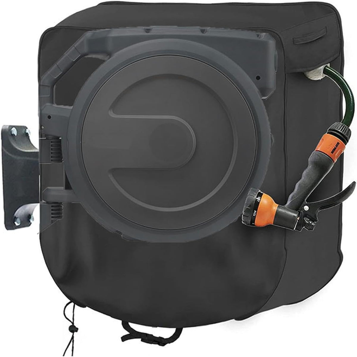 Garden Hose Reel Cover Weatherproof – Oxford Cloth Retractable Hose Reel Cover, Waterproof & Sun Protection, 23.6×17.7×23.6 Inch Unfold, with Storage Bag – Black