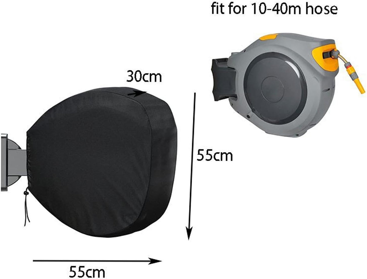 Garden Hose Reel Cover Weatherproof – Oxford Cloth Retractable Hose Reel Cover, Waterproof & Sun Protection, 23.6×17.7×23.6 Inch Unfold, with Storage Bag – Black