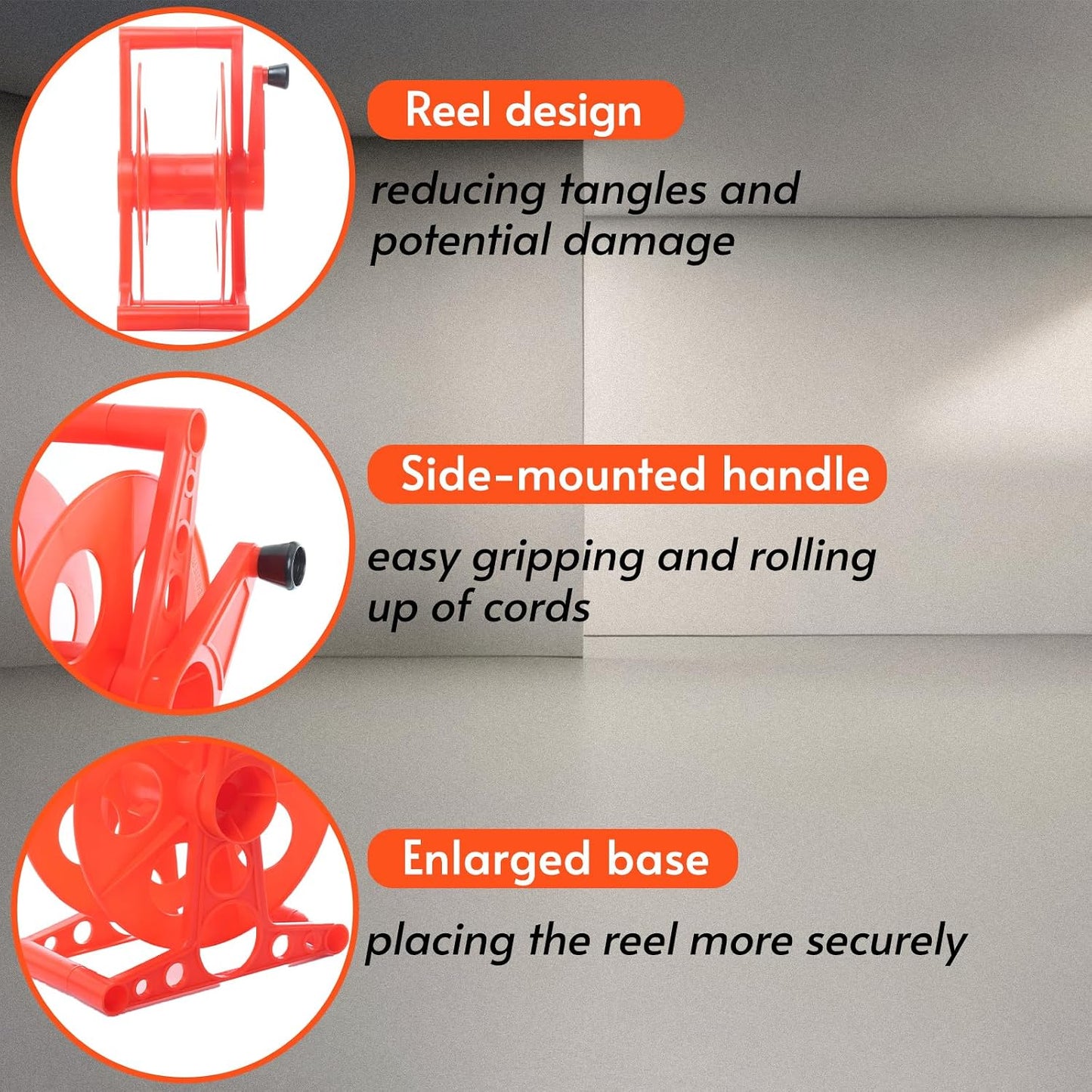 100 ft Extension Cord Storage Reel, Impact-Resistant