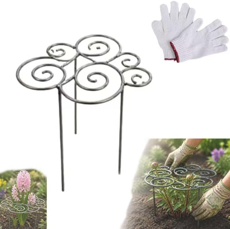 Metal Plant Support Ring for Garden, Heavy Duty Green Flower Hoop with Gardening Gloves, Peony Cage Stand for Outdoor Beds Indoor Pots, Grow Through Trellis 3 Sizes (1PC, Medium (16in Diameter))