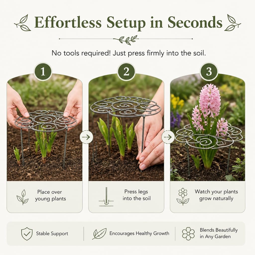 Metal Plant Support Ring for Garden, Heavy Duty Green Flower Hoop with Gardening Gloves, Peony Cage Stand for Outdoor Beds Indoor Pots, Grow Through Trellis 3 Sizes (1PC, Medium (16in Diameter))
