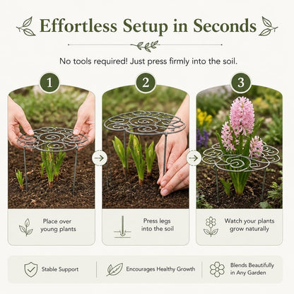 Metal Plant Support Ring for Garden, Heavy Duty Green Flower Hoop with Gardening Gloves, Peony Cage Stand for Outdoor Beds Indoor Pots, Grow Through Trellis 3 Sizes (1PC, Medium (16in Diameter))