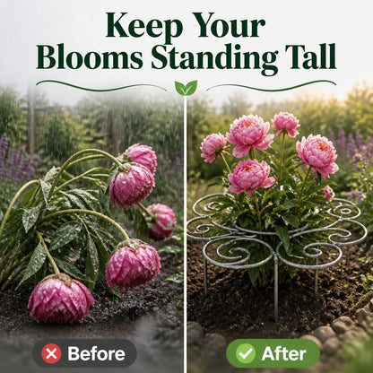 Metal Plant Support Ring for Garden, Heavy Duty Green Flower Hoop with Gardening Gloves, Peony Cage Stand for Outdoor Beds Indoor Pots, Grow Through Trellis 3 Sizes (1PC, Medium (16in Diameter))
