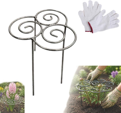 Metal Plant Support Ring for Garden, Heavy Duty Green Flower Hoop with Gardening Gloves, Peony Cage Stand for Outdoor Beds Indoor Pots, Grow Through Trellis 3 Sizes (1PC, Medium (16in Diameter))
