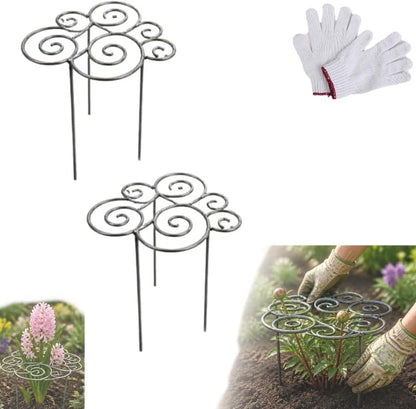 Metal Plant Support Ring for Garden, Heavy Duty Green Flower Hoop with Gardening Gloves, Peony Cage Stand for Outdoor Beds Indoor Pots, Grow Through Trellis 3 Sizes (1PC, Medium (16in Diameter))
