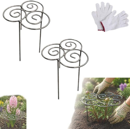 Metal Plant Support Ring for Garden, Heavy Duty Green Flower Hoop with Gardening Gloves, Peony Cage Stand for Outdoor Beds Indoor Pots, Grow Through Trellis 3 Sizes (1PC, Medium (16in Diameter))