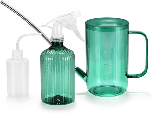 Watering Can Indoor Plants - Plant Watering Can 34 OZ, Long Spout Small Watering Can for House Plants Garden Potted Flowers with Spray Bottle, Squeeze Bottle Green