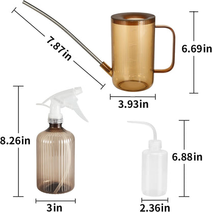 Watering Can Indoor Plants - Plant Watering Can 34 OZ, Long Spout Small Watering Can for House Plants Garden Potted Flowers with Spray Bottle, Squeeze Bottle Green