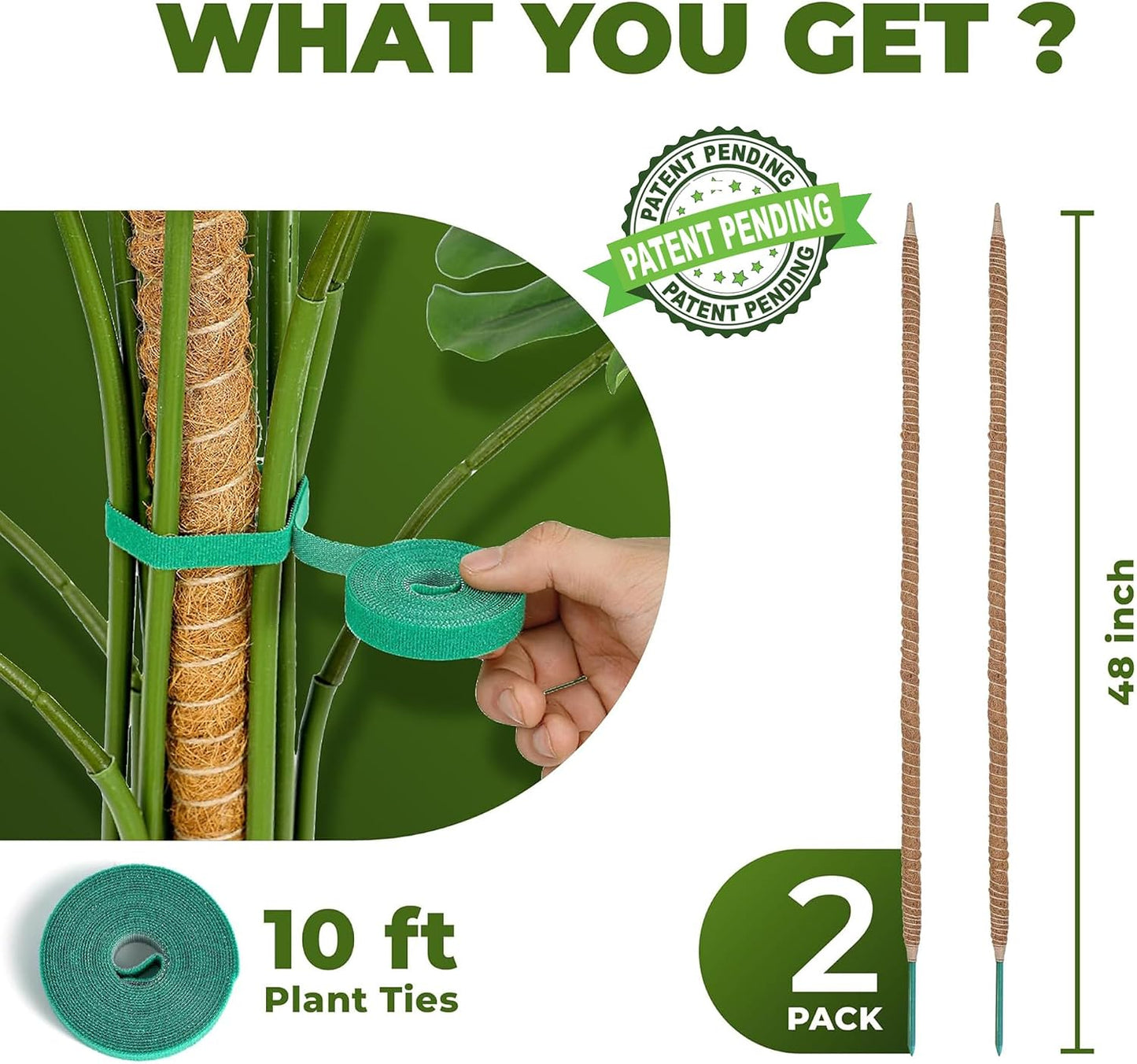 2 Pack 48'' Bendable Moss Pole Monstera Plant Support for Climbing Indoor Plants - Stakes for Potted Climbers - Tall Sticks Indoor Trellis for Houseplants - Accessories for Monstera Pot