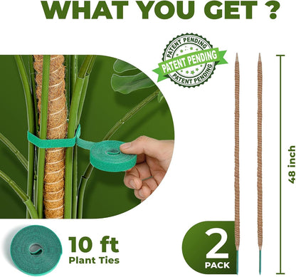 2 Pack 48'' Bendable Moss Pole Monstera Plant Support for Climbing Indoor Plants - Stakes for Potted Climbers - Tall Sticks Indoor Trellis for Houseplants - Accessories for Monstera Pot