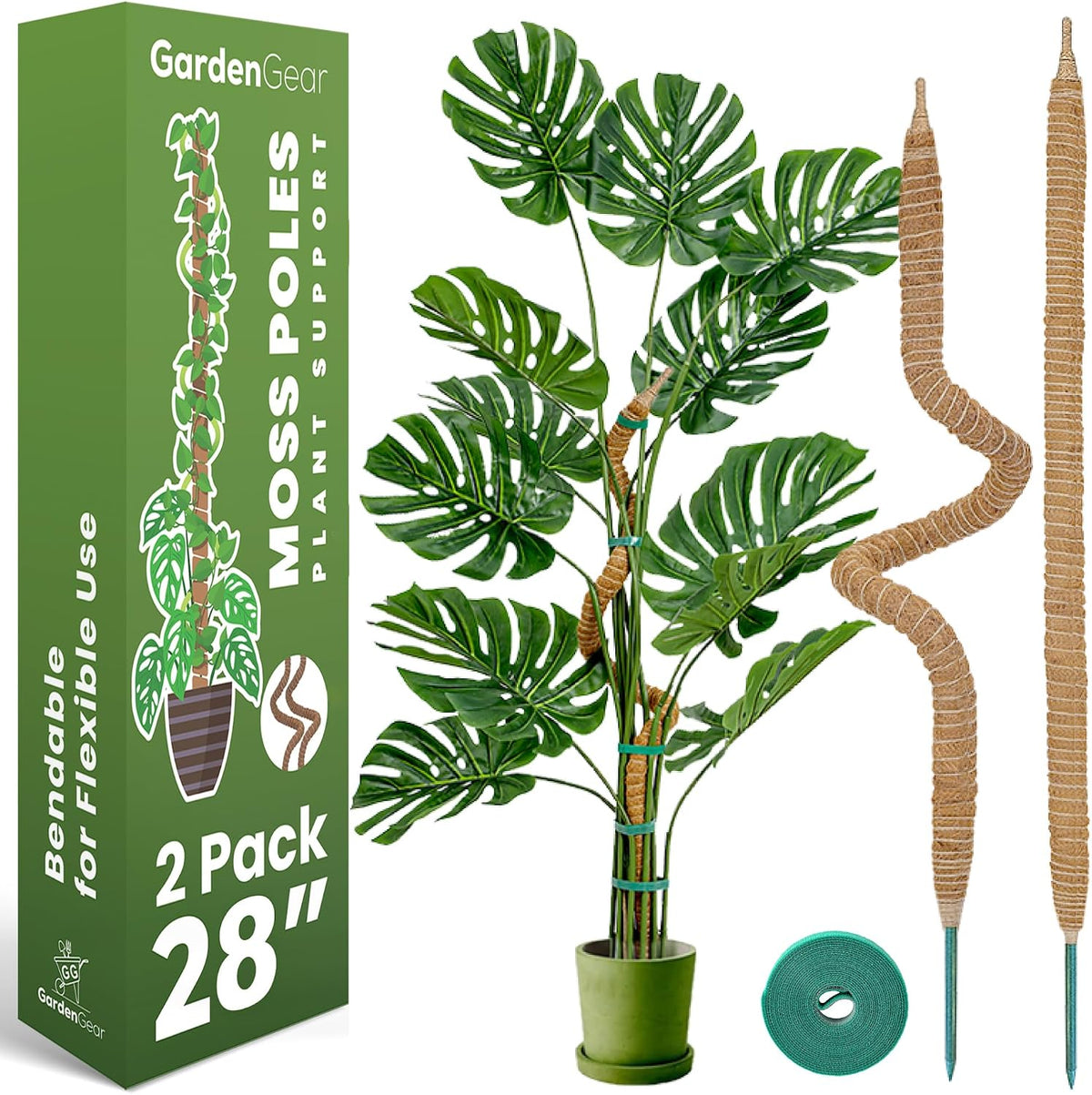 2 Pack 48'' Bendable Moss Pole Monstera Plant Support for Climbing Indoor Plants - Stakes for Potted Climbers - Tall Sticks Indoor Trellis for Houseplants - Accessories for Monstera Pot