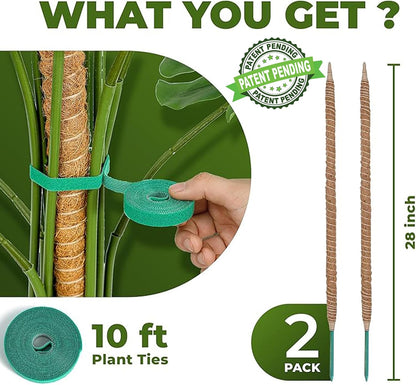 2 Pack 48'' Bendable Moss Pole Monstera Plant Support for Climbing Indoor Plants - Stakes for Potted Climbers - Tall Sticks Indoor Trellis for Houseplants - Accessories for Monstera Pot