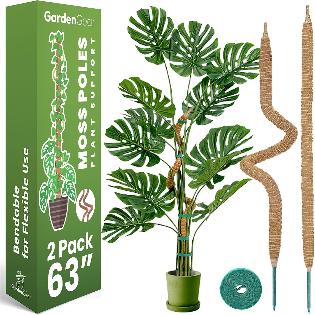 2 Pack 48'' Bendable Moss Pole Monstera Plant Support for Climbing Indoor Plants - Stakes for Potted Climbers - Tall Sticks Indoor Trellis for Houseplants - Accessories for Monstera Pot