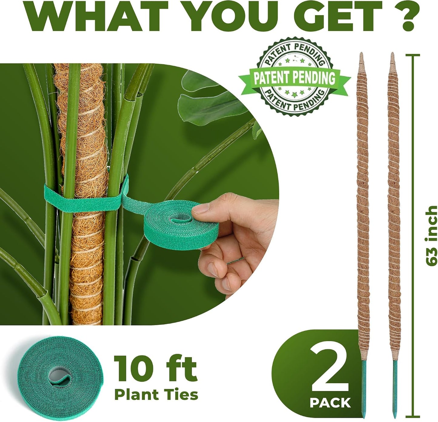 2 Pack 48'' Bendable Moss Pole Monstera Plant Support for Climbing Indoor Plants - Stakes for Potted Climbers - Tall Sticks Indoor Trellis for Houseplants - Accessories for Monstera Pot