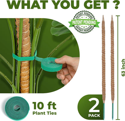 2 Pack 48'' Bendable Moss Pole Monstera Plant Support for Climbing Indoor Plants - Stakes for Potted Climbers - Tall Sticks Indoor Trellis for Houseplants - Accessories for Monstera Pot