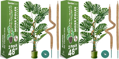 2 Pack 48'' Bendable Moss Pole Monstera Plant Support for Climbing Indoor Plants - Stakes for Potted Climbers - Tall Sticks Indoor Trellis for Houseplants - Accessories for Monstera Pot