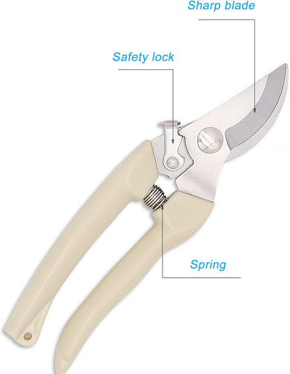 Curve Gardening Scissor with Sharp Stainless Steel Blade Garden Shears for Cutting Flowers Trimming Plants of Yard Florist Flower Rose Herb Hedge Bonsai and Fruits Picking (Pink Handle)