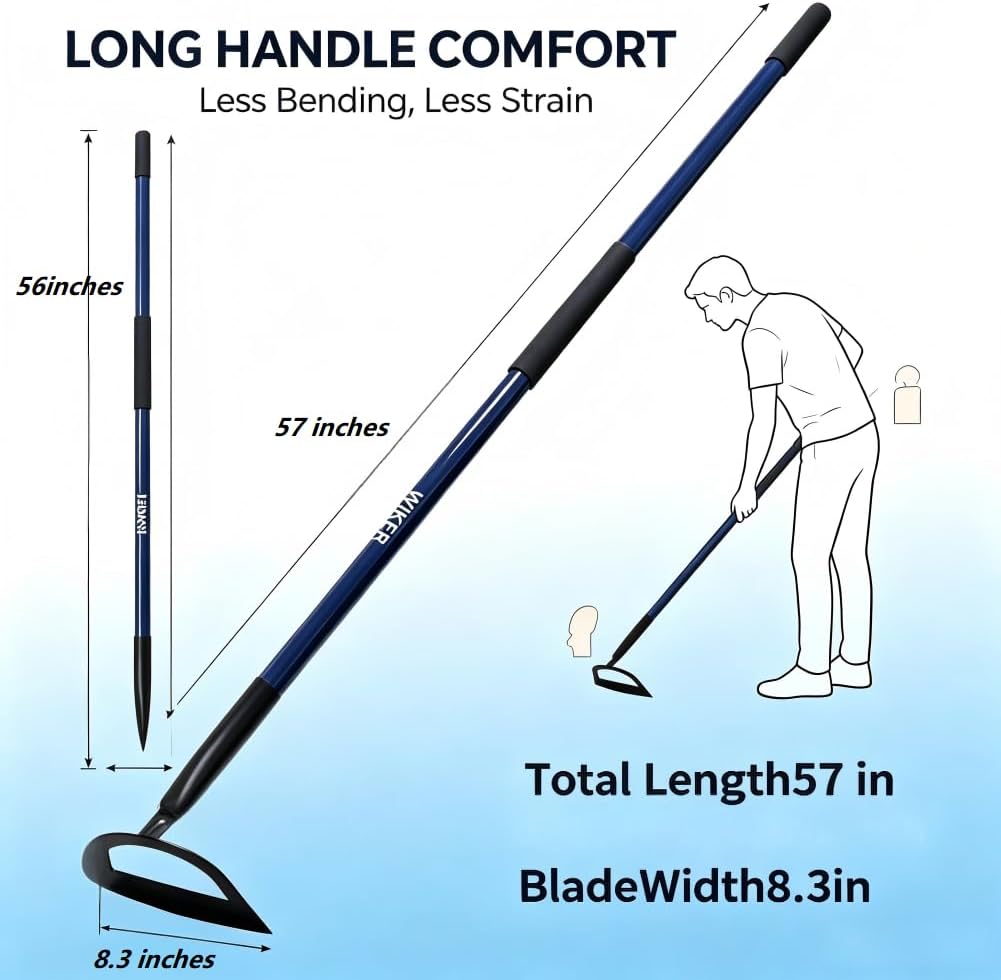 WIEKR Sharp Garden Hoe – Heavy Duty Weeding Hoe with Long Fiberglass Handle – Pre-Sharpened Blade for Easy Weeding – Large Hoe for Gardening, Farm, Field