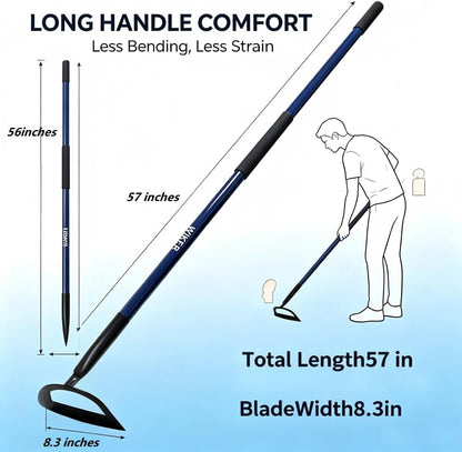 WIEKR Sharp Garden Hoe – Heavy Duty Weeding Hoe with Long Fiberglass Handle – Pre-Sharpened Blade for Easy Weeding – Large Hoe for Gardening, Farm, Field