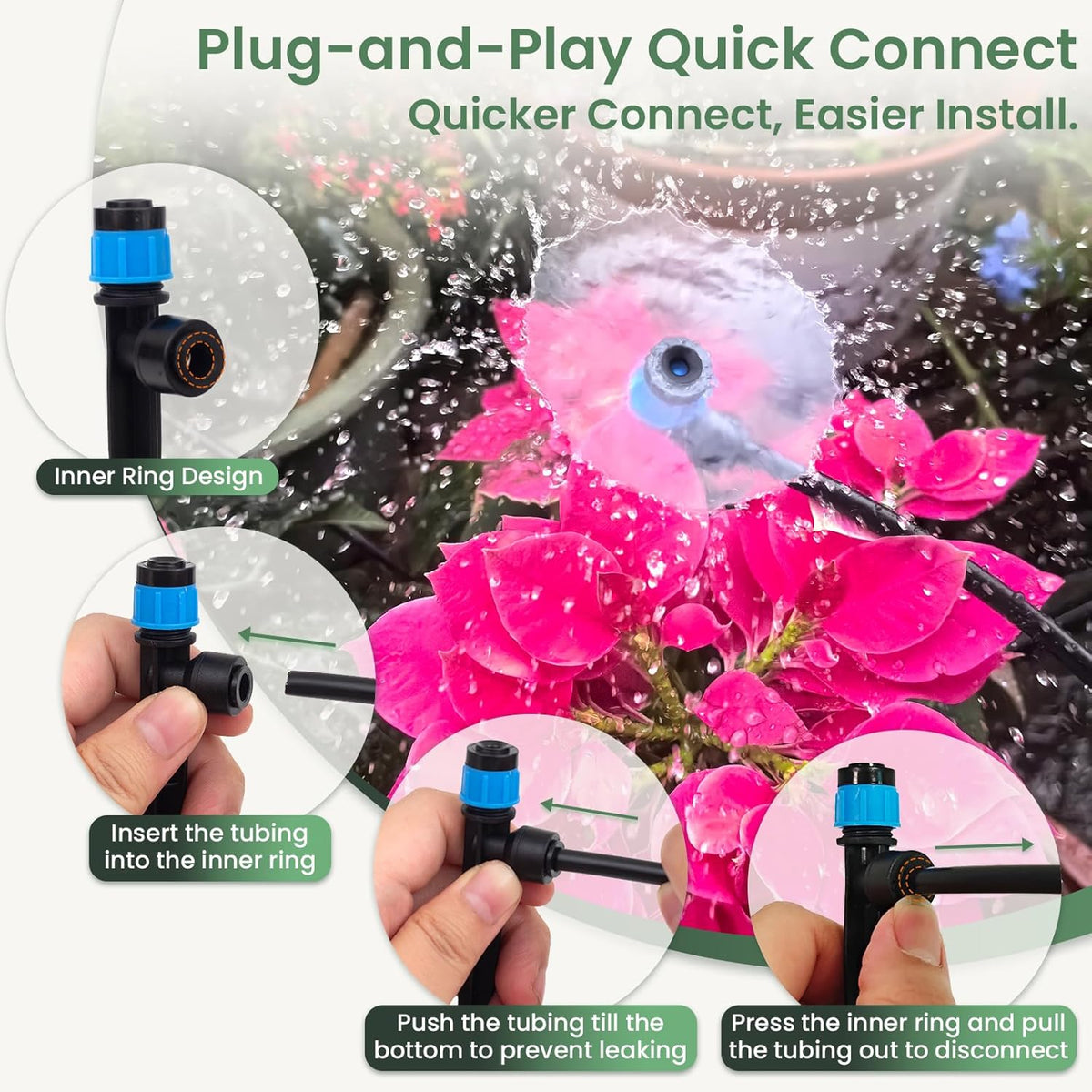 240FT Drip Irrigation System Kits, Quick-Connect Garden Watering System for Raised Bed, Potted Plants, Lawn, Greenhouse with 1/2 inch Hose 1/4 inch Tubing and Accessories