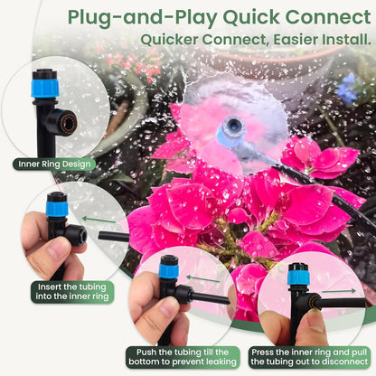 240FT Drip Irrigation System Kits, Quick-Connect Garden Watering System for Raised Bed, Potted Plants, Lawn, Greenhouse with 1/2 inch Hose 1/4 inch Tubing and Accessories