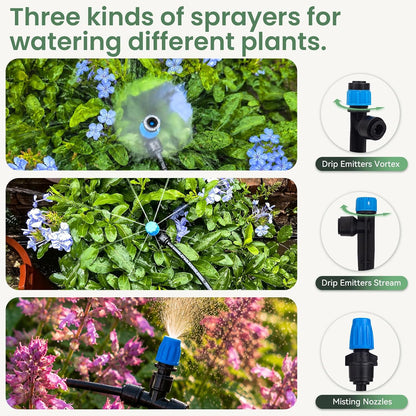240FT Drip Irrigation System Kits, Quick-Connect Garden Watering System for Raised Bed, Potted Plants, Lawn, Greenhouse with 1/2 inch Hose 1/4 inch Tubing and Accessories