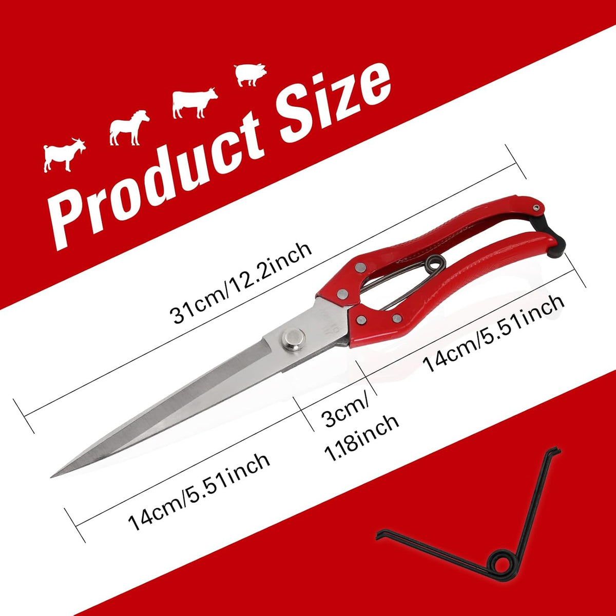 Sheep Shears Manual Stainless Steel Spring Loaded Wool Clipping Scissors
