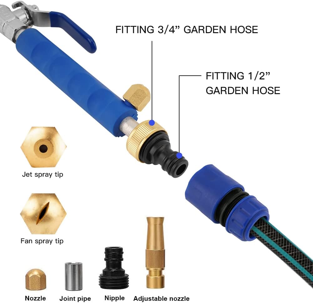 Jet Nozzle 2-in-1 High Pressure Power Washer, Watering Sprayer Cleaning Tool, Hydro Jet Nozzle Power Washer, Tool Pressure Washer Extension Wand with 3 Hose Nozzles for Garden Hose and Car Washing