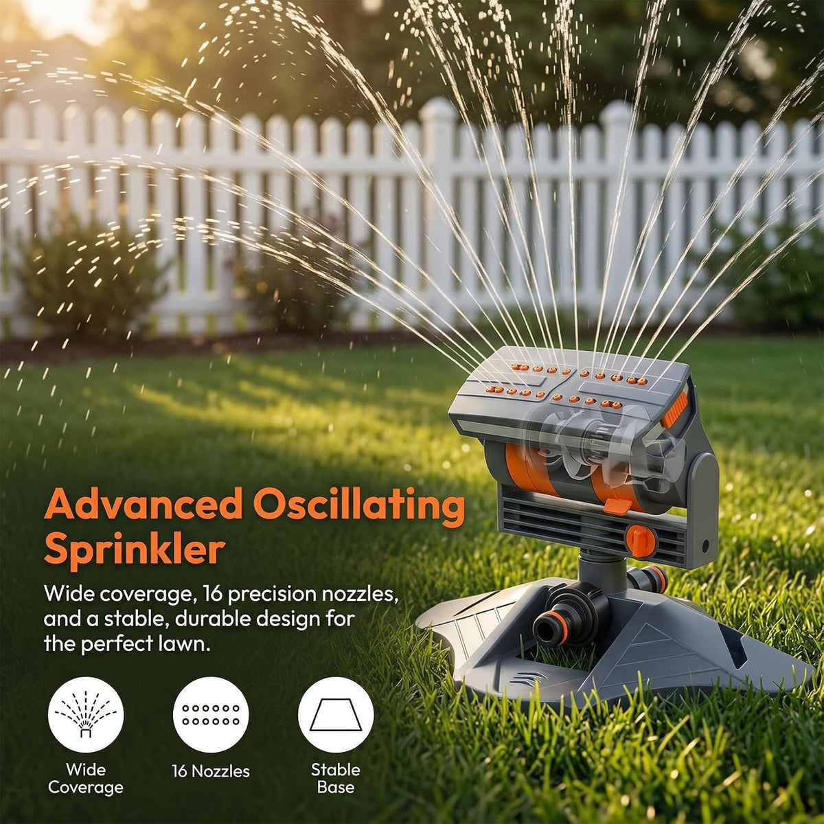 2026 New Adjustable Oscillating Sprinkler Wide Coverage, 16-Nozzle Oscillating Sprinkler, Lawn Sprinkler Oscillating, Mini Turbo Oscillating Water Sprinkler (Black, with a Set nozzles)