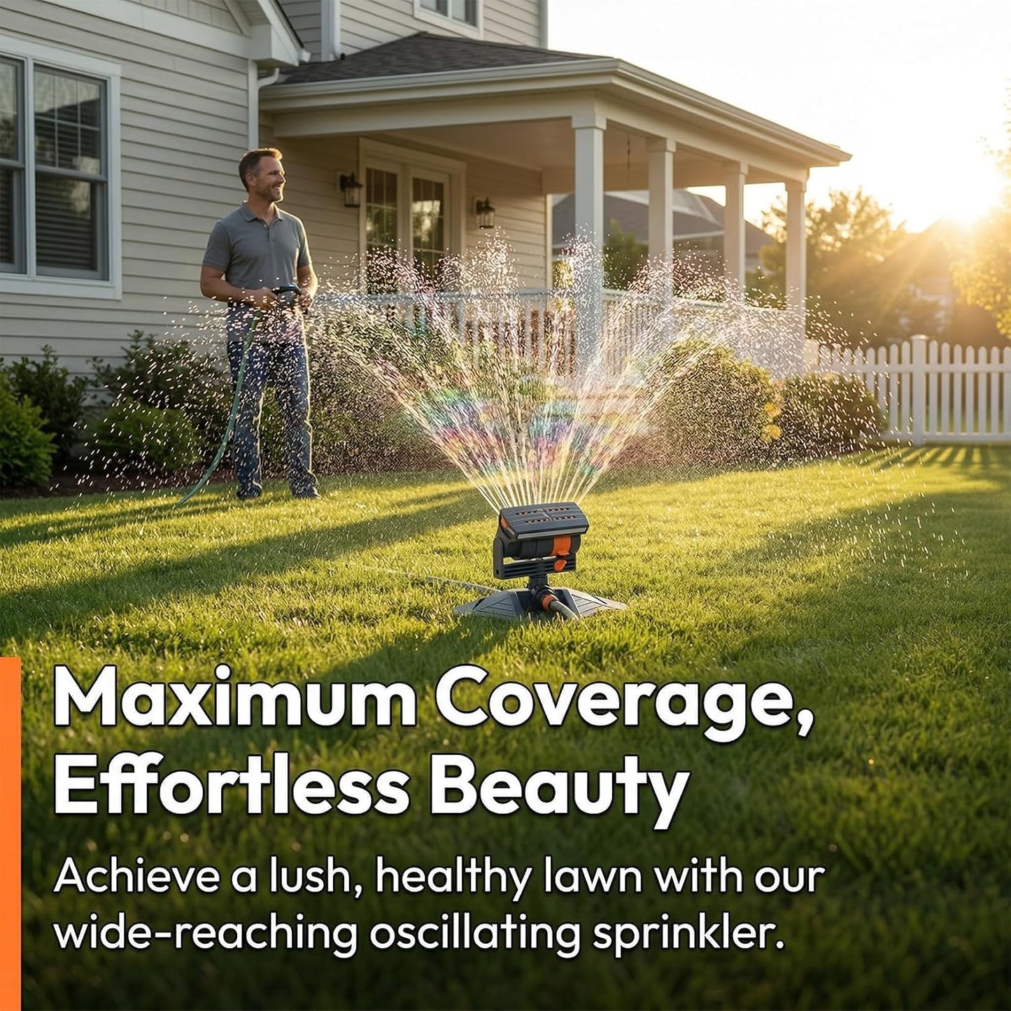 2026 New Adjustable Oscillating Sprinkler Wide Coverage, 16-Nozzle Oscillating Sprinkler, Lawn Sprinkler Oscillating, Mini Turbo Oscillating Water Sprinkler (Black, with a Set nozzles)