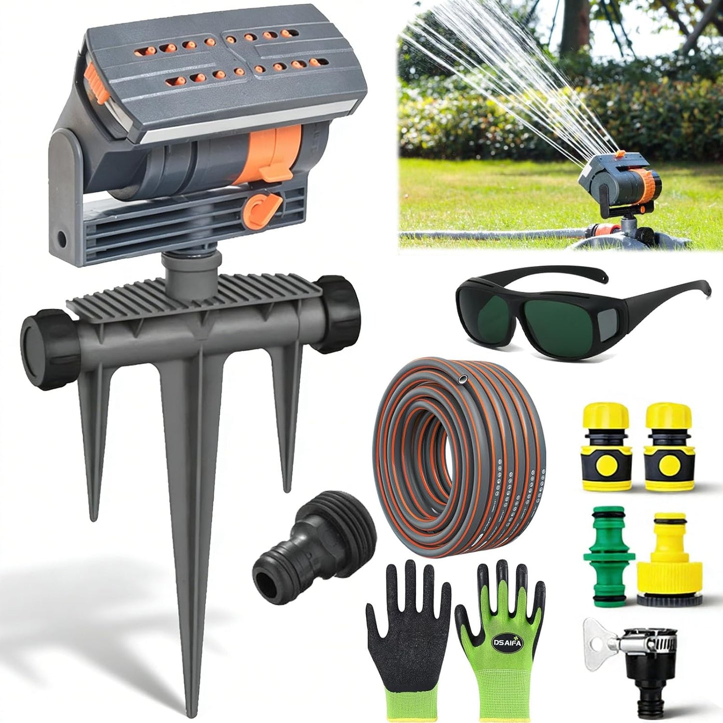 2026 New Adjustable Oscillating Sprinkler Wide Coverage, 16-Nozzle Oscillating Sprinkler, Lawn Sprinkler Oscillating, Mini Turbo Oscillating Water Sprinkler (Black, with a Set nozzles)