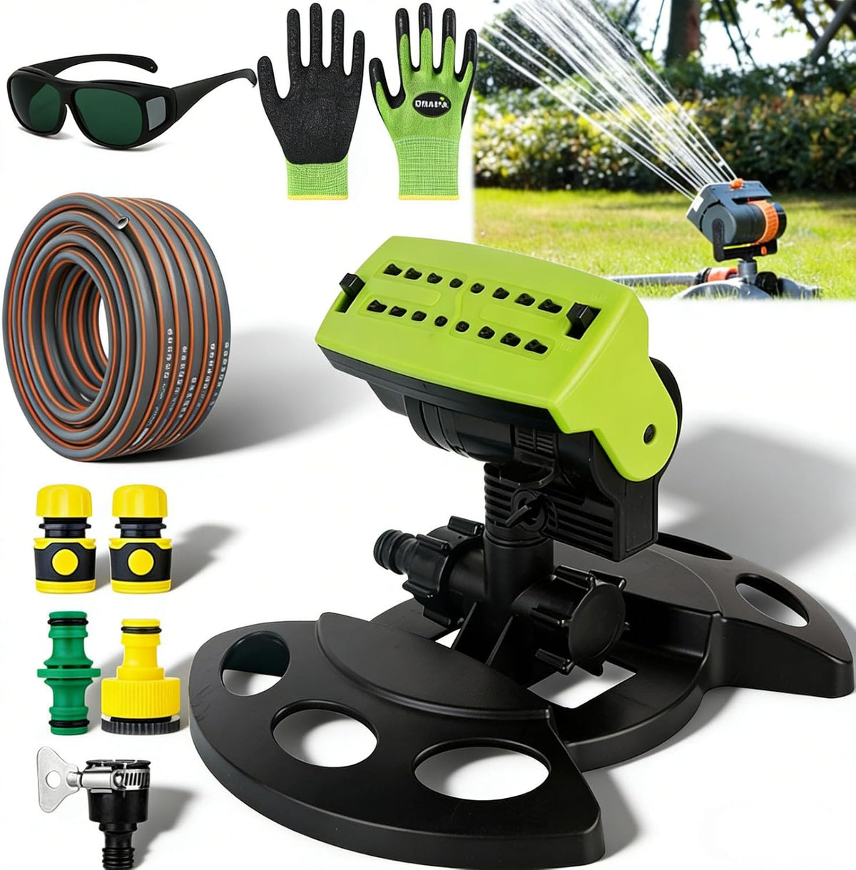 2026 New Adjustable Oscillating Sprinkler Wide Coverage, 16-Nozzle Oscillating Sprinkler, Lawn Sprinkler Oscillating, Mini Turbo Oscillating Water Sprinkler (Black, with a Set nozzles)