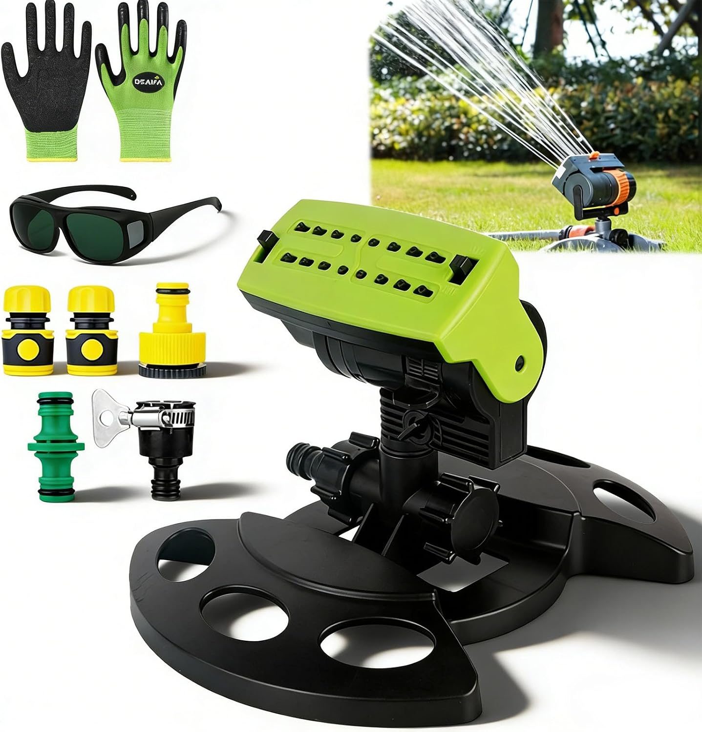 2026 New Adjustable Oscillating Sprinkler Wide Coverage, 16-Nozzle Oscillating Sprinkler, Lawn Sprinkler Oscillating, Mini Turbo Oscillating Water Sprinkler (Black, with a Set nozzles)