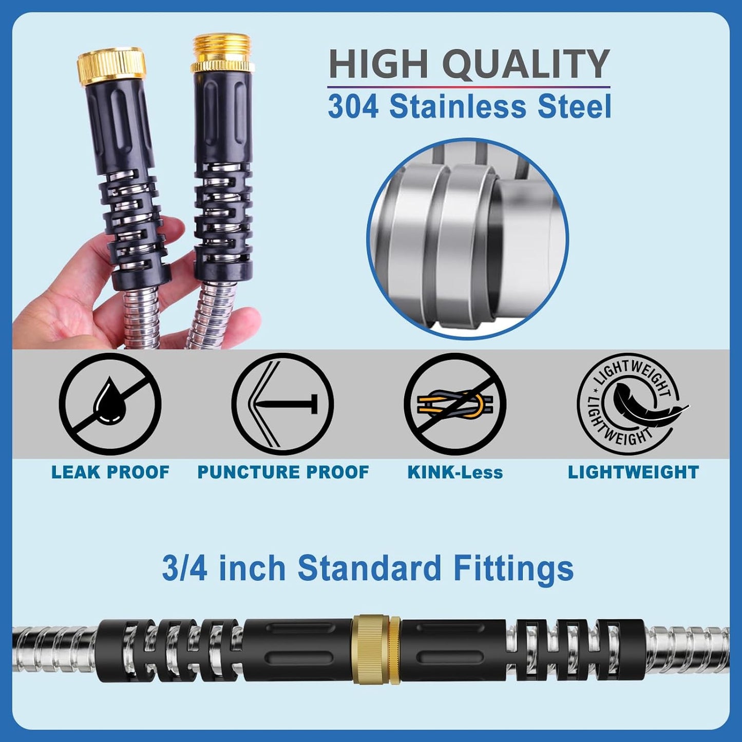 3ft Short Garden Hose, Stainless Steel Small Hose Extension Adapter with Female to Male Fitting Extender for Hose Reel/RV Flexible, Lightweight & Heavy Duty Water Pipe