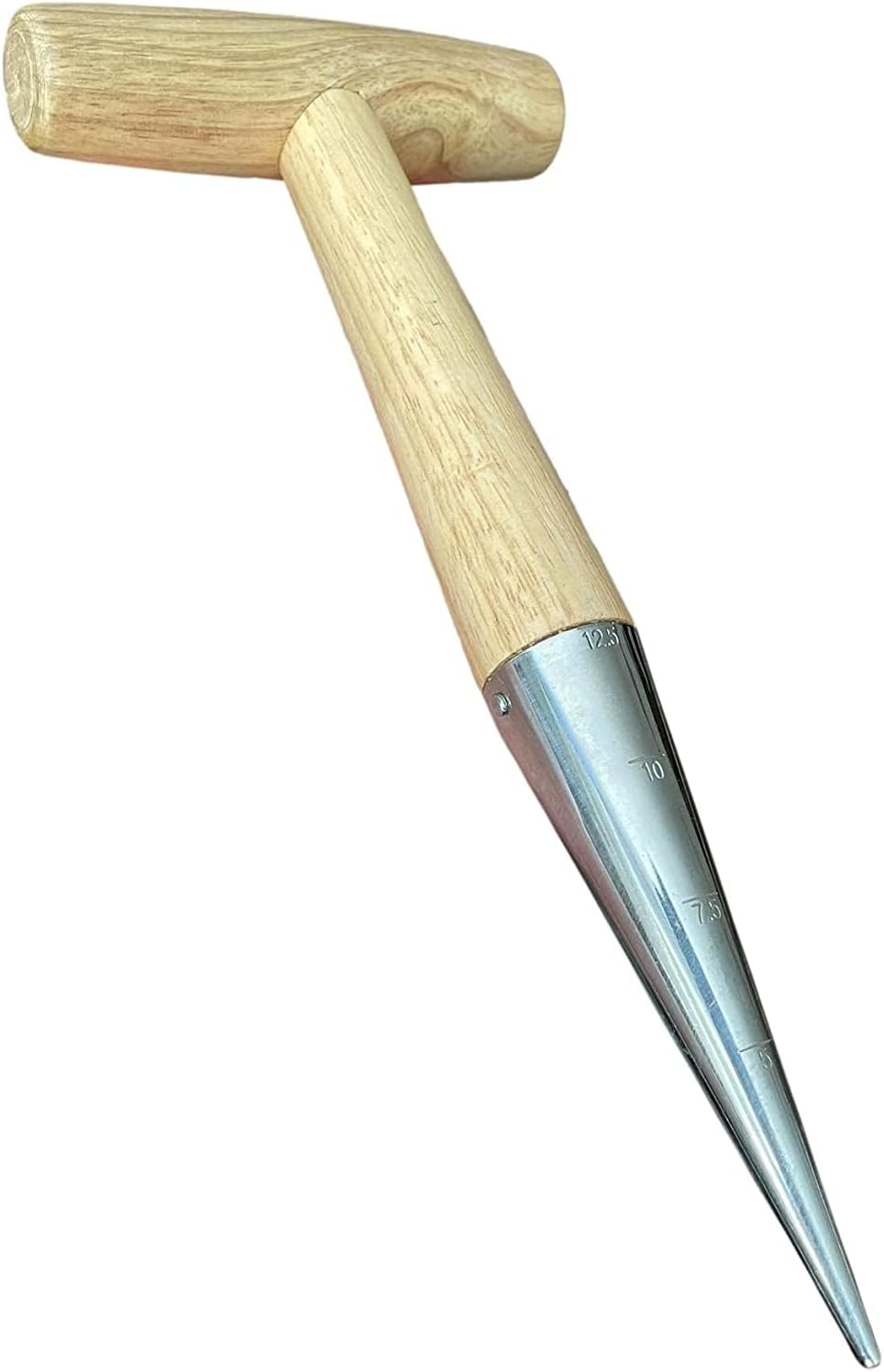 Steel Dibber Planter Tool for Planting Seeds & Bulbs - High Carbon Steel & Comfortable Wood Carved Handle - for Consistent Planting Flowers Tulips, Daffodils, Dahlias