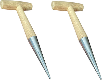 Steel Dibber Planter Tool for Planting Seeds & Bulbs - High Carbon Steel & Comfortable Wood Carved Handle - for Consistent Planting Flowers Tulips, Daffodils, Dahlias