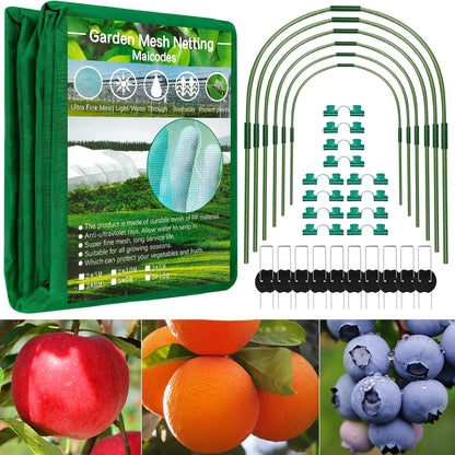 Garden Mesh Netting Kit 10 x 20 FT Garden Netting for Raised Beds with 6 Pcs Garden Hoops & 16 Pcs Garden Clips - Protect Your Climbing Plants, Vegetables, and Fruits from Animals and Birds