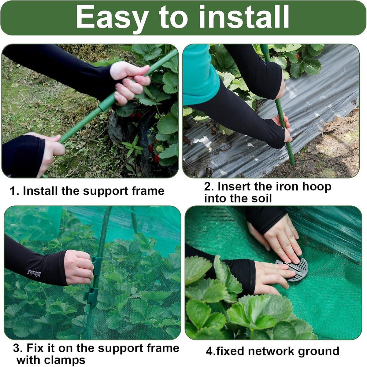 Garden Mesh Netting Kit 10 x 20 FT Garden Netting for Raised Beds with 6 Pcs Garden Hoops & 16 Pcs Garden Clips - Protect Your Climbing Plants, Vegetables, and Fruits from Animals and Birds