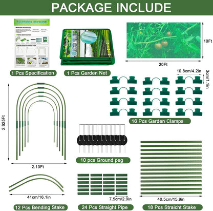 Garden Mesh Netting Kit 10 x 20 FT Garden Netting for Raised Beds with 6 Pcs Garden Hoops & 16 Pcs Garden Clips - Protect Your Climbing Plants, Vegetables, and Fruits from Animals and Birds