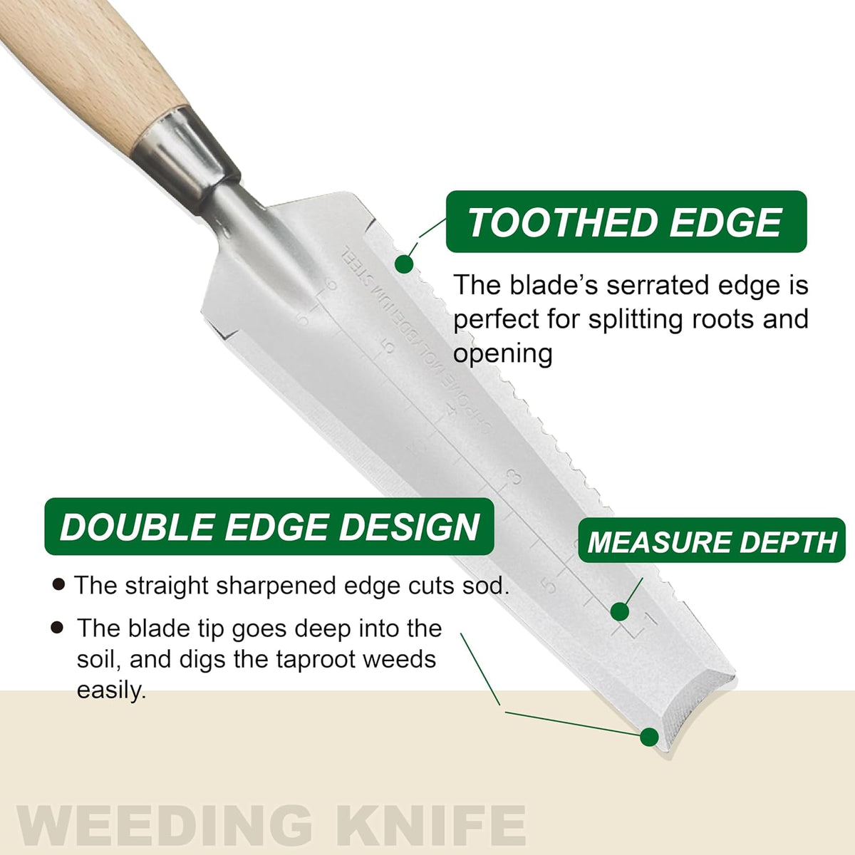 13.3" Alloy Steel Weeding Transplanter, Hori Hori Knife, Digging Trowel with Serrated Edge, Garden Root Cutter, and Dandelion Trowel for Propagation and Transplanting