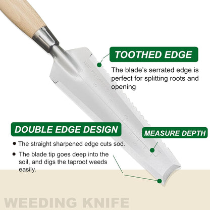 13.3" Alloy Steel Weeding Transplanter, Hori Hori Knife, Digging Trowel with Serrated Edge, Garden Root Cutter, and Dandelion Trowel for Propagation and Transplanting